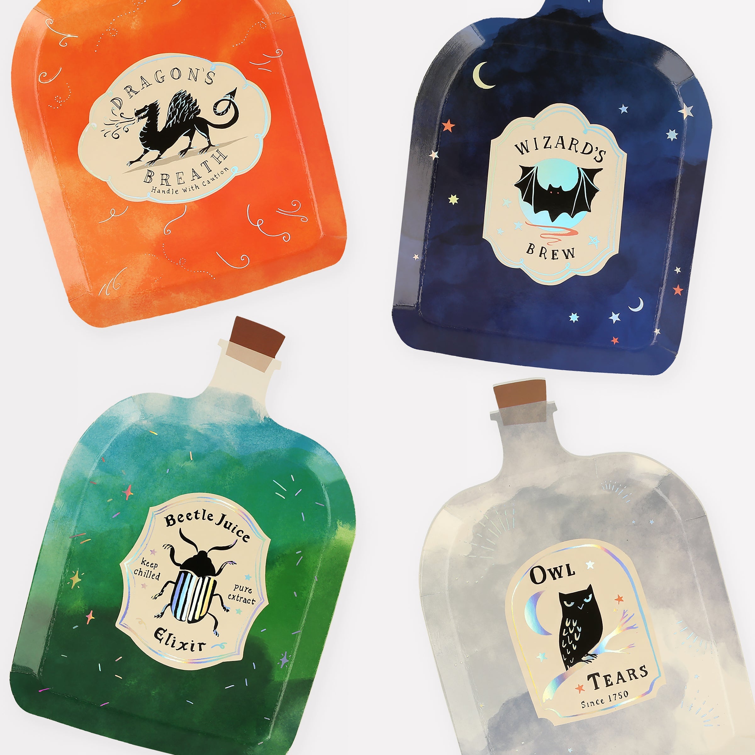 Our party napkins, in the shape of potion bottles, are perfect for magic parties.