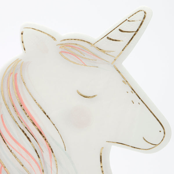 These napkins crafted in the shape of a magical unicorn, feature neon print and shiny gold foil detail. Image2