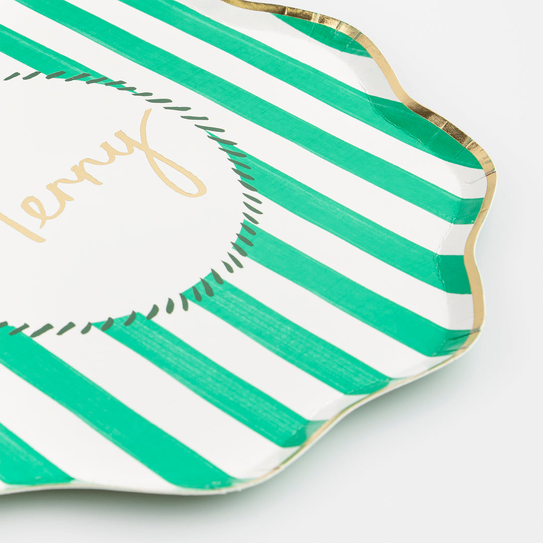 These striped plates are perfect for a stylish Christmas party.