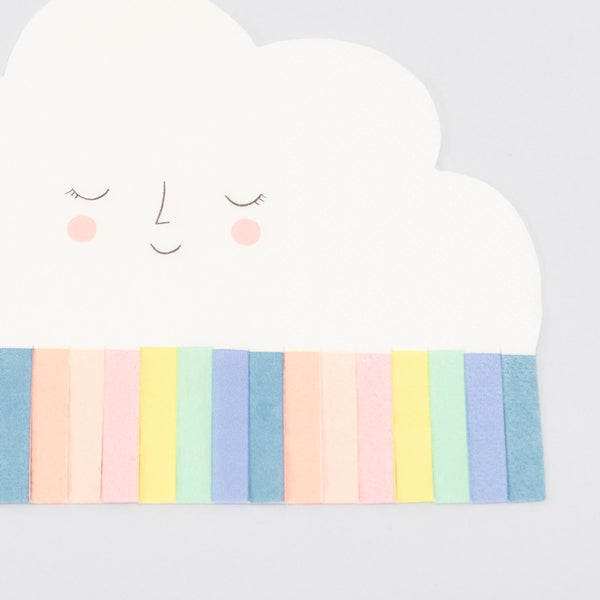These party napkins feature a smiling cloud with bright tissue paper fringed details. Image2