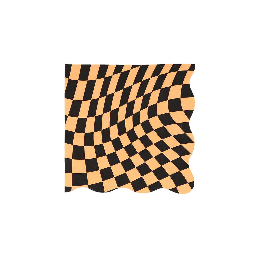 Our party napkins have a swirling black checkered pattern perfect go add to your Halloween party ideas.