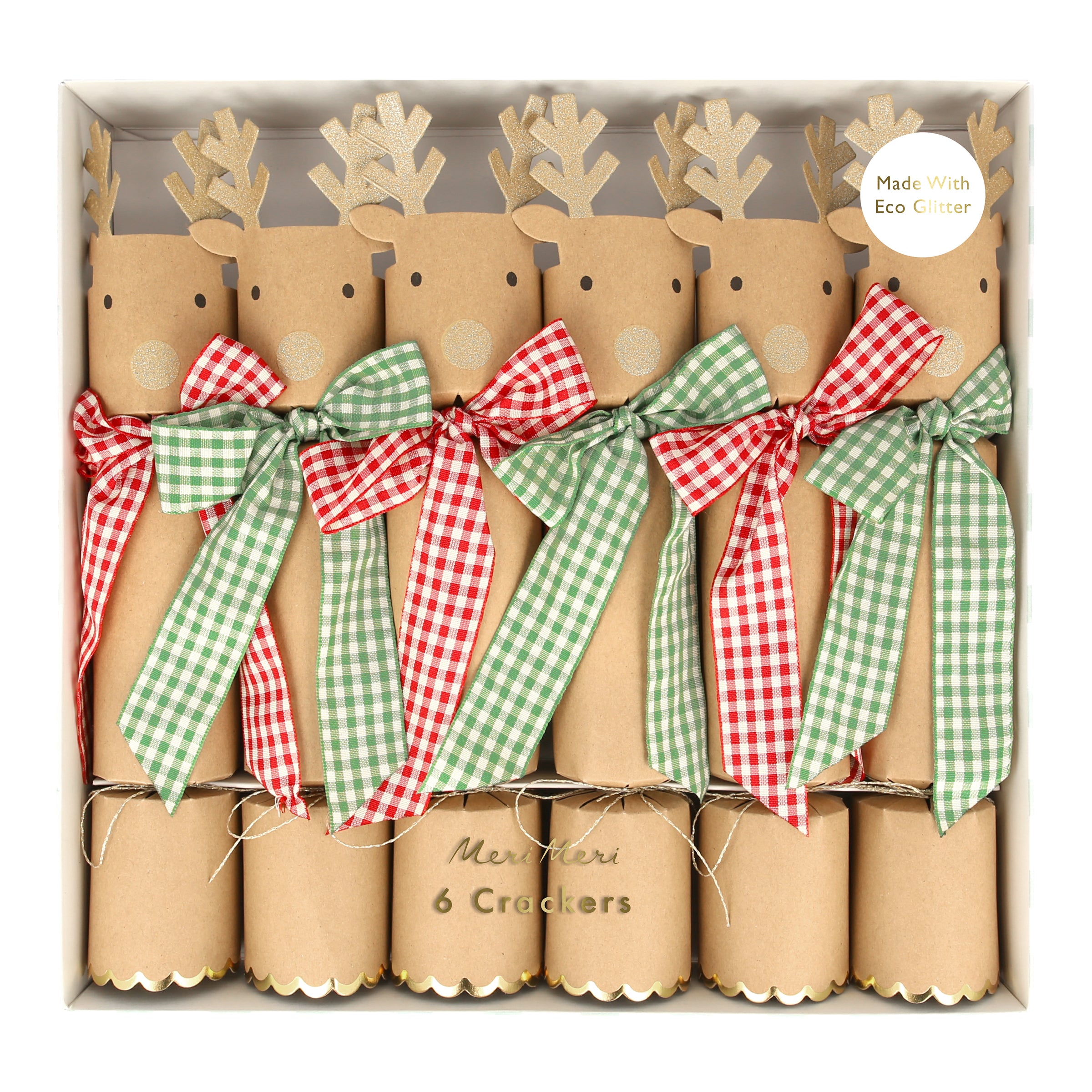 If you're looking for traditional Christmas dining table decor then our Reindeer crackers with gingham ribbons are a great choice.