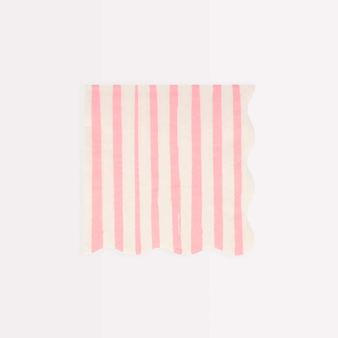 Our paper napkins, with pink stripes, are ideal to add to your birthday party supplies or use as cocktail napkins.