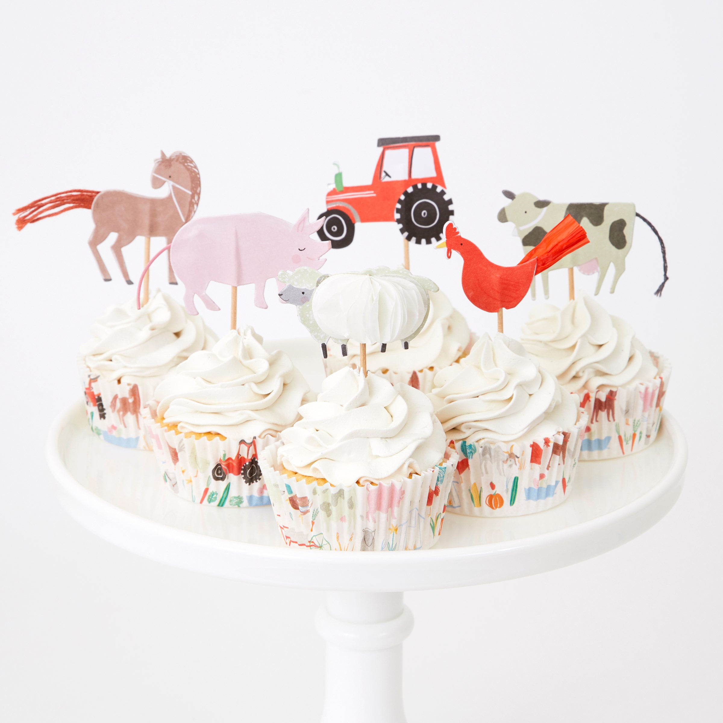 Our cupcake kit with farm toppers and cupcake cases, is ideal for a farm birthday party.