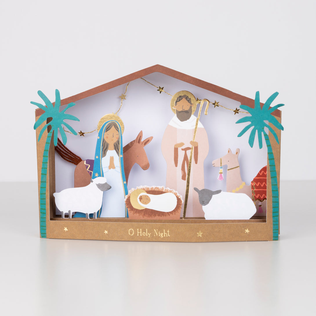 This beautiful nativity scene makes a wonderful paper Christmas decoration.