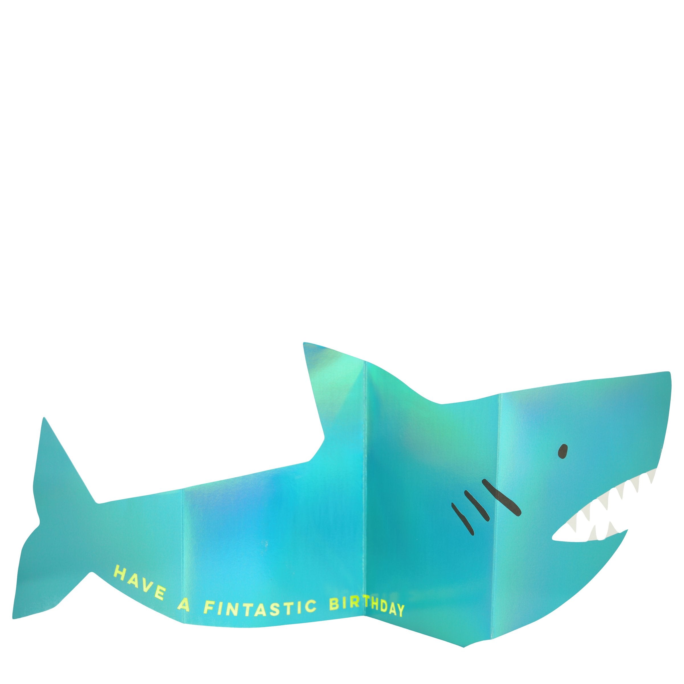 Our 3D shark card, with a shiny metallic finish, is a fabulous kids birthday card.