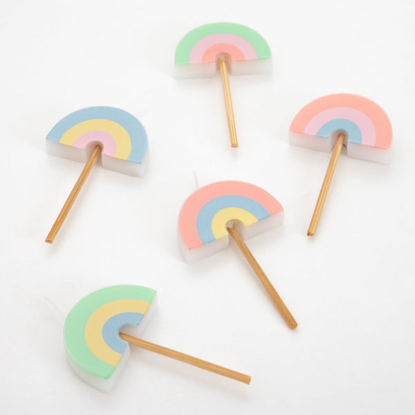 Our rainbow candles are perfect for a rainbow birthday party or baby shower cake decorations. Image3