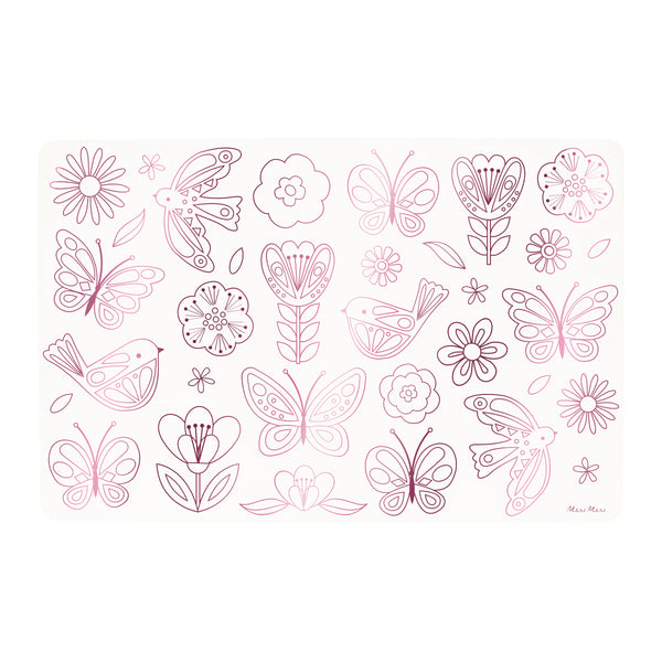 Our colouring placemats with pink foil butterfly and flower illustrations are perfect for a princess party or butterfly party. Image5