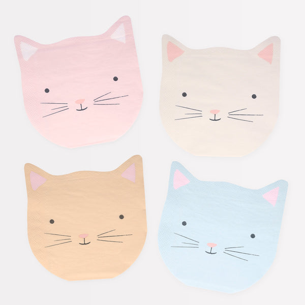 These pastel napkins are perfect for kids party decorations, or for a cat birthday party.