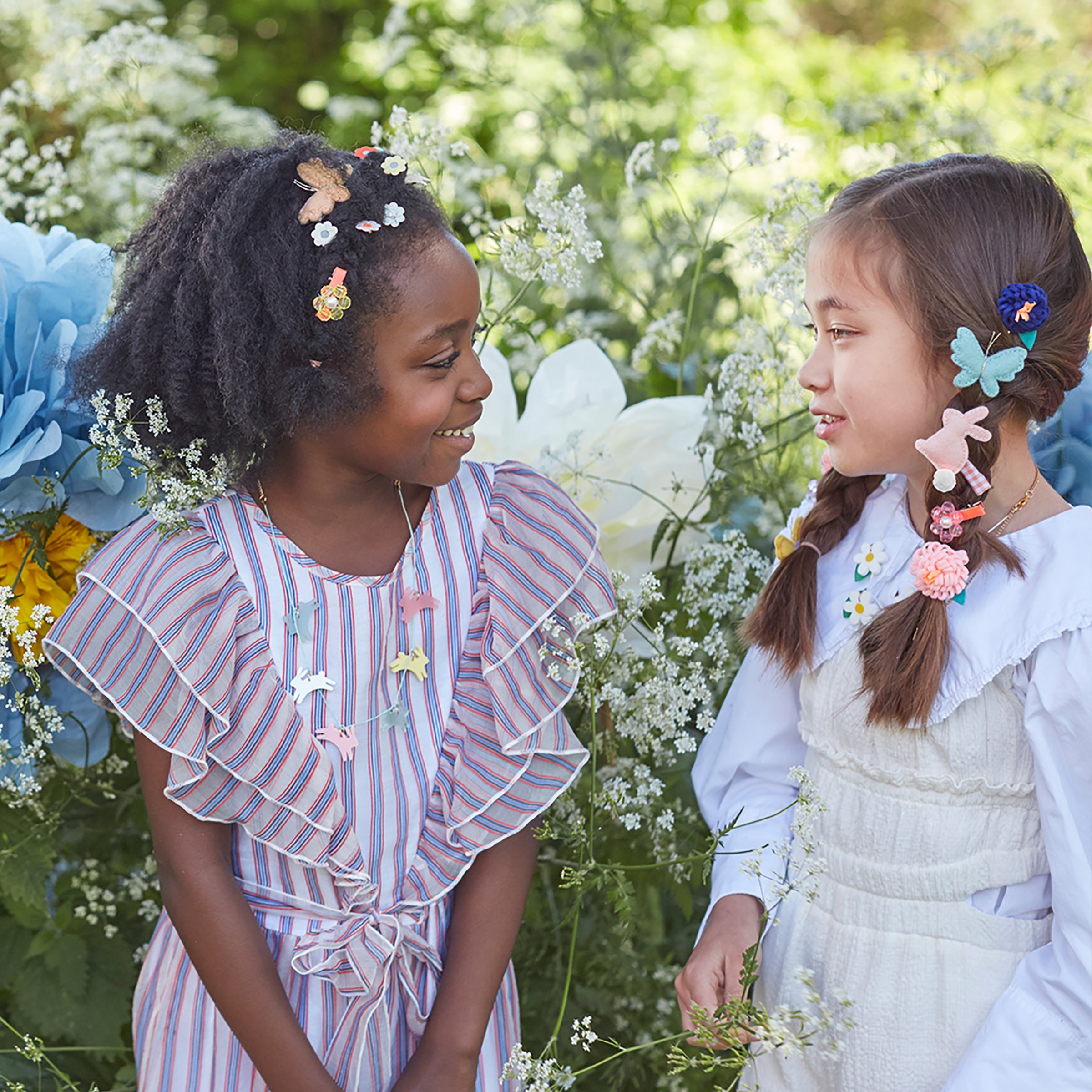 Our butterfly hair accessories are beautifully crafted from colourful felt with sweet metallic gold antennae.