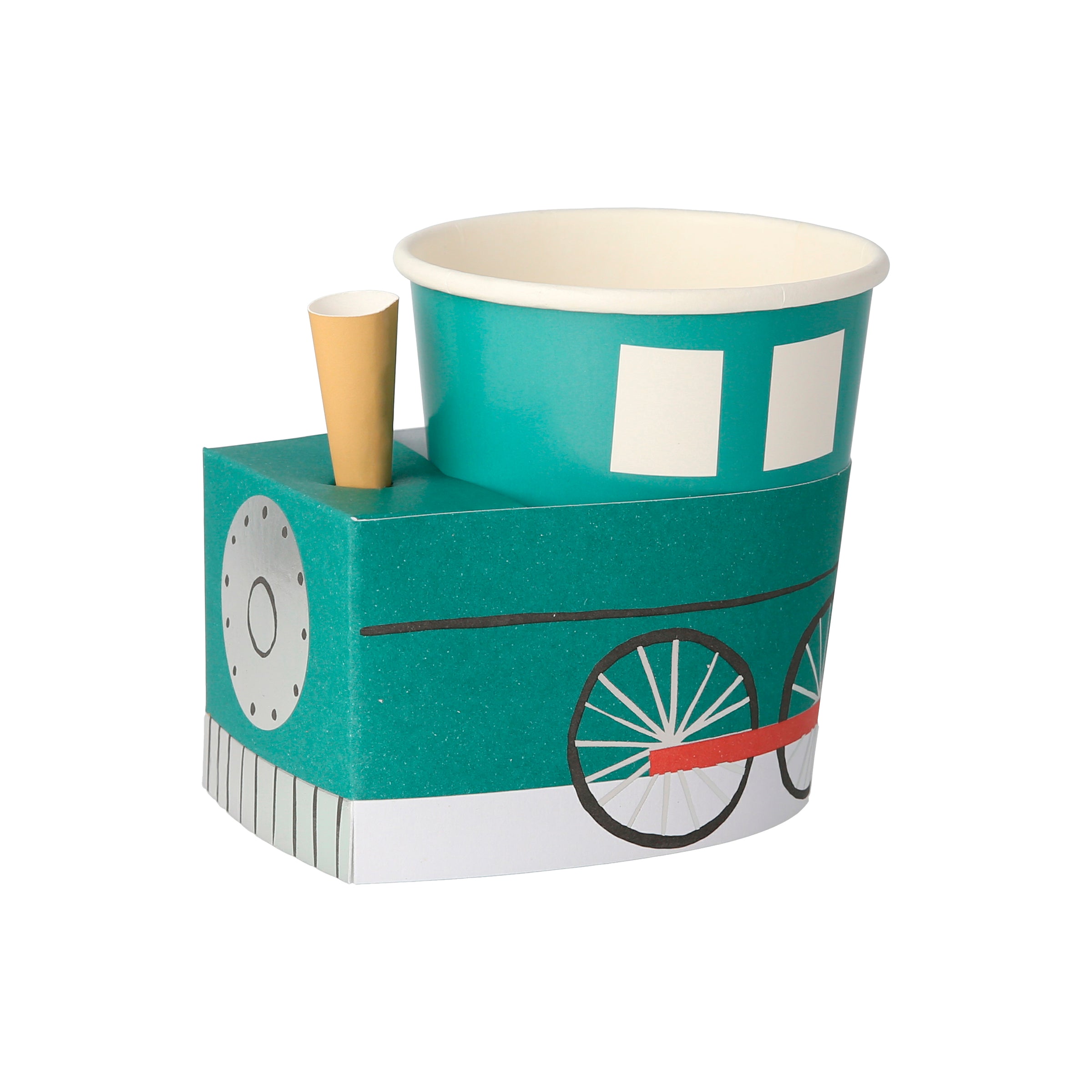 Our paper cups, in the shapes of trains, are ideal for a train party.