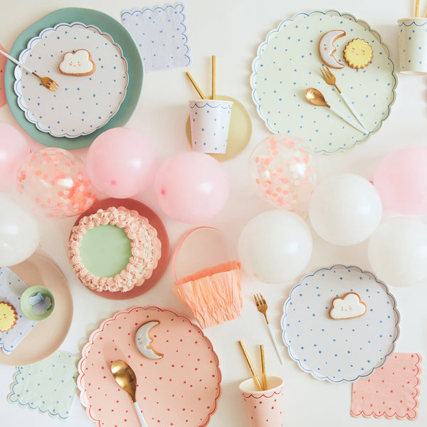Our star plates, in a set with pink plates, blue plates and mint plates, are the perfect party plates for a kids birthday party. Image2