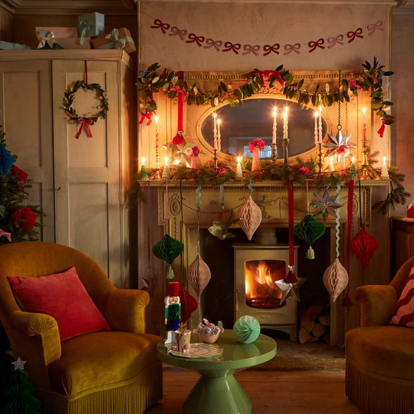 Our Christmas garland is crafted with red and pink glitter fabric bows, perfect for a Christmas wall decoration or Christmas table decoration. Image3