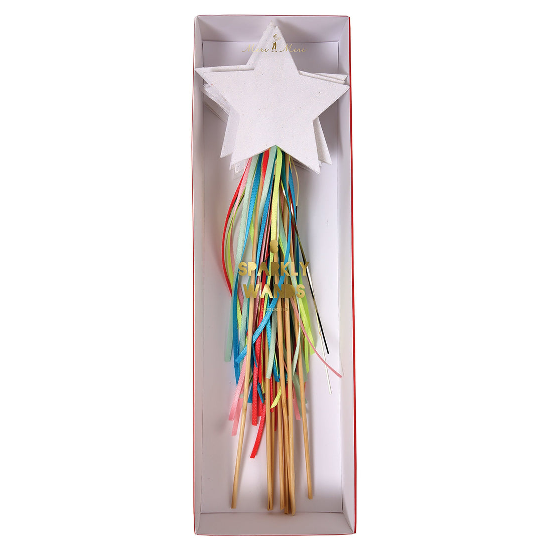 Each fairy wand has crystal glitter and colourful ribbons.