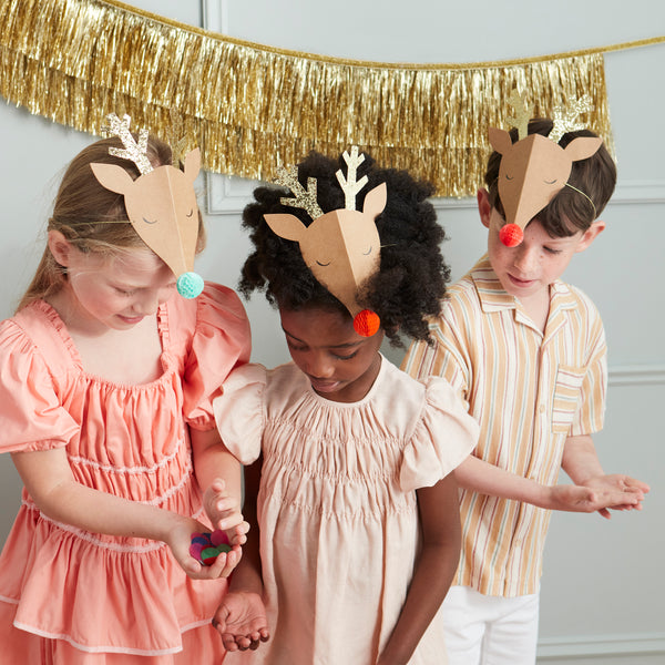 Our reindeer hats make excellent party hats for kids, and fun party hats for adults.