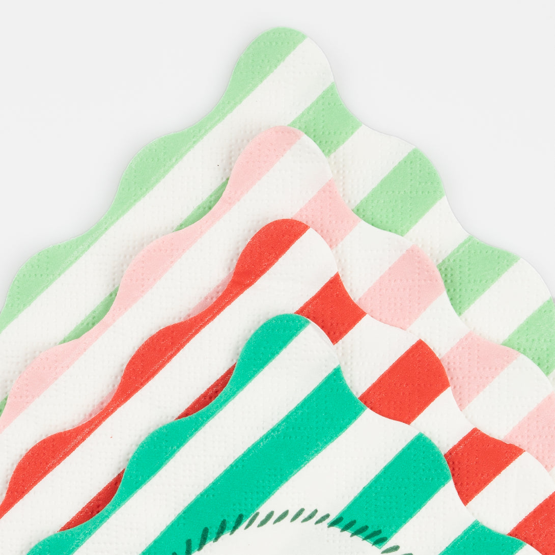 Our party napkins, with festive stripes, make wonderful Christmas table decorations.