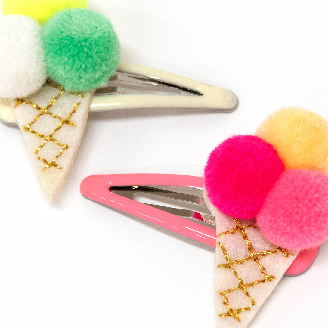 Pompom Ice Cream Hair Clips