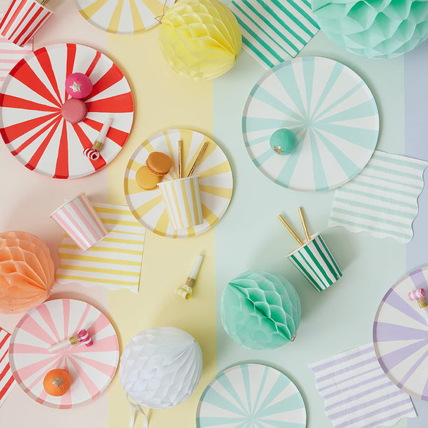 Our paper napkins, with bright stripes, are the perfect scalloped napkins for special events. Image2