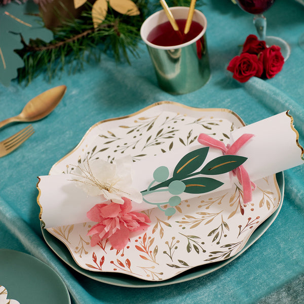 These Christmas crackers have beautiful tissue paper flowers and gold foil leaves. Image4