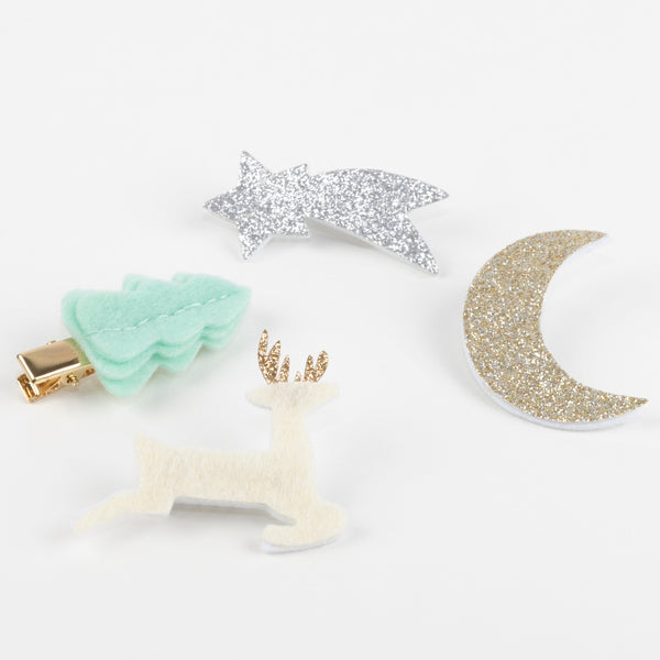 Our Christmas hair clips are crafted from felt and glitter. Image3