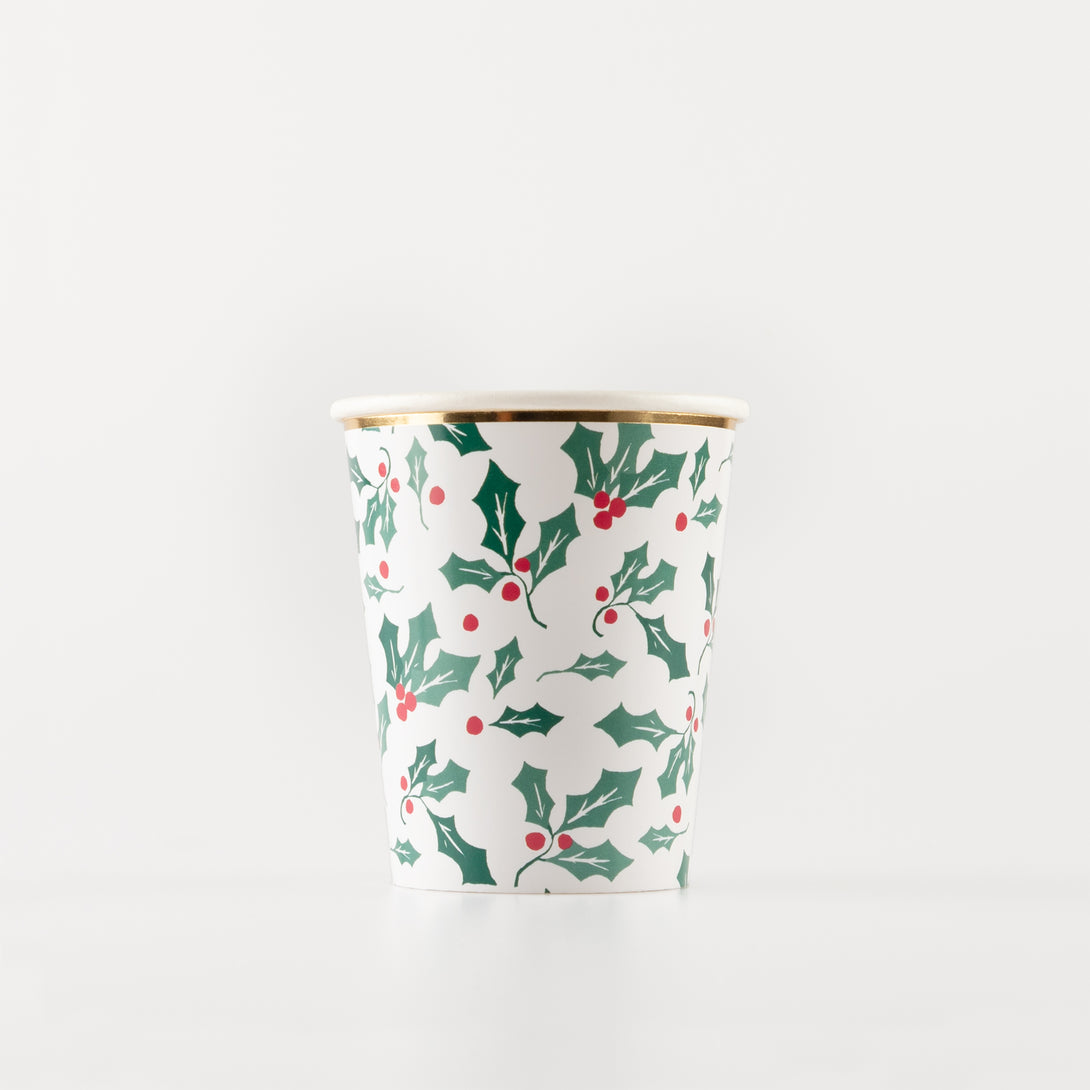 Our paper cups, with a holly design, are fabulous for a Christmas party or Christmas cocktail party.