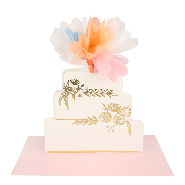 Floral Cake Stand-Up Wedding Card