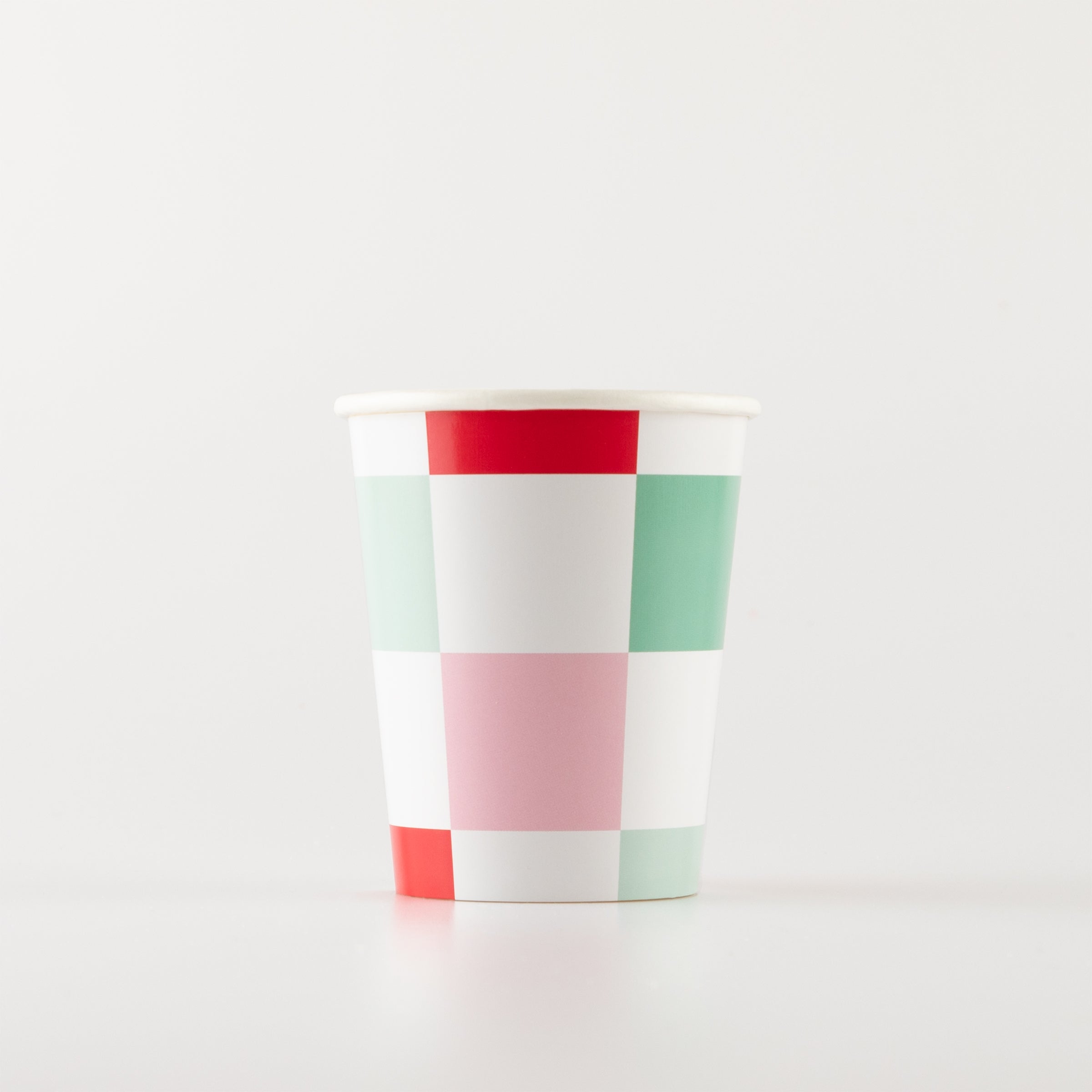 Our party cups, with colourful checks, are perfect for Christmas cocktails.